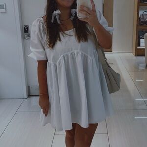 ASOS Design cotton jumbo scallop puff sleeve smock dress in white